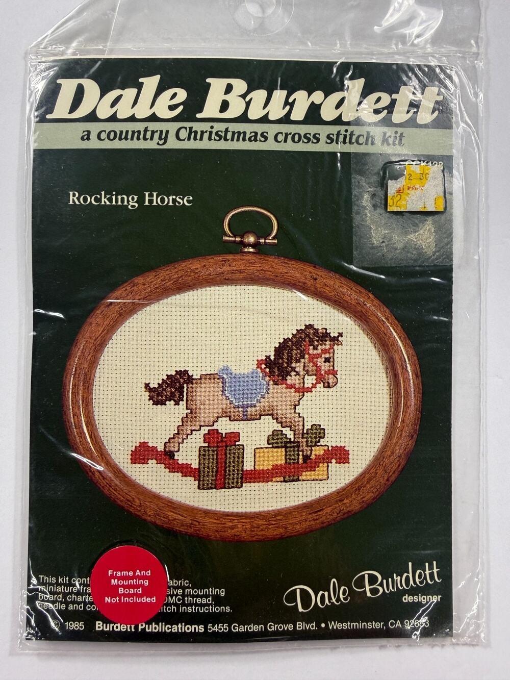 Vintage 1985 Dale Burdett Christmas Cross Stitch Kit Rocking Horse w/ Frame